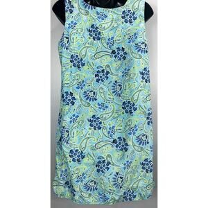 Sahalie Lightweight Floral Shift Dress Small Sleeveless Nylon Blue Green Paisley
